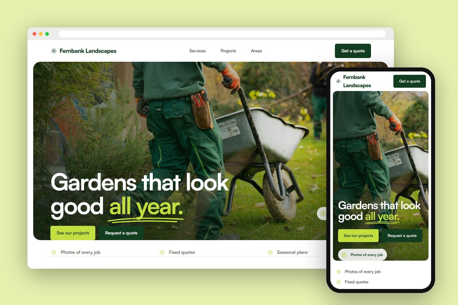 Screenshot of the Fernbank Landscapes demo website
