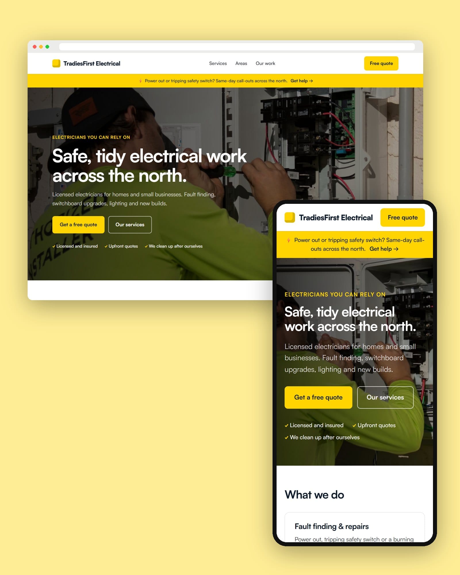 Screenshot of the TradiesFirst Electrical demo website